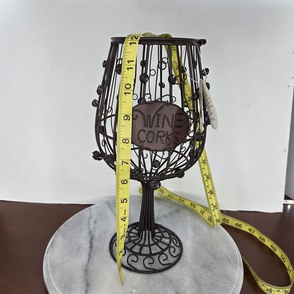 Wine Cork Cage Holder Glass Shape Metal Decor Bead Grape Accents Storage Contain - Picture 10 of 10